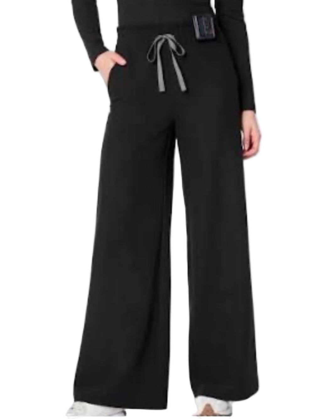 FIGS Women’s High-Waisted ALLISON Ultra Wide Leg Black Scrub Pants Ruched Waist